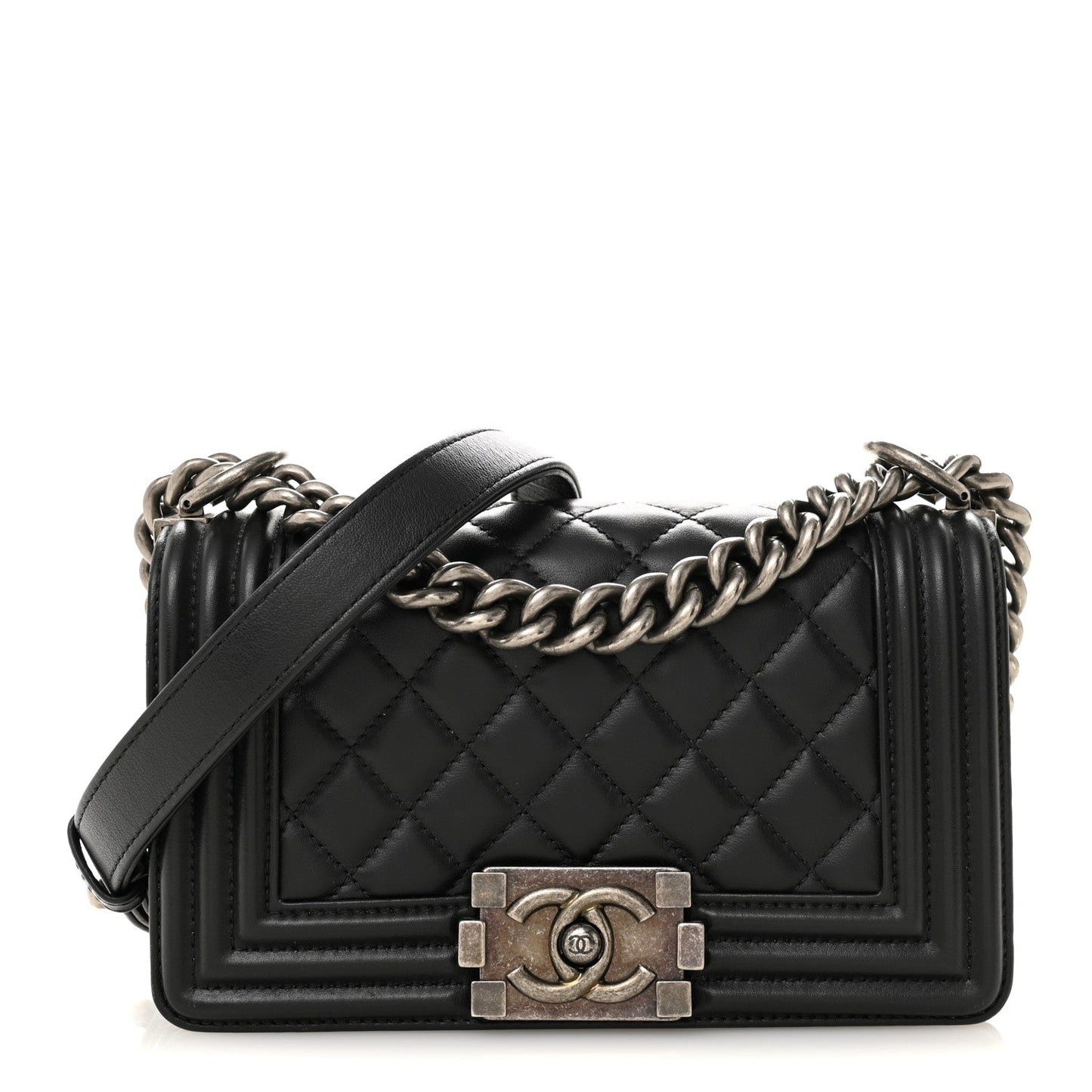 Lambskin Quilted Small Boy Flap Black