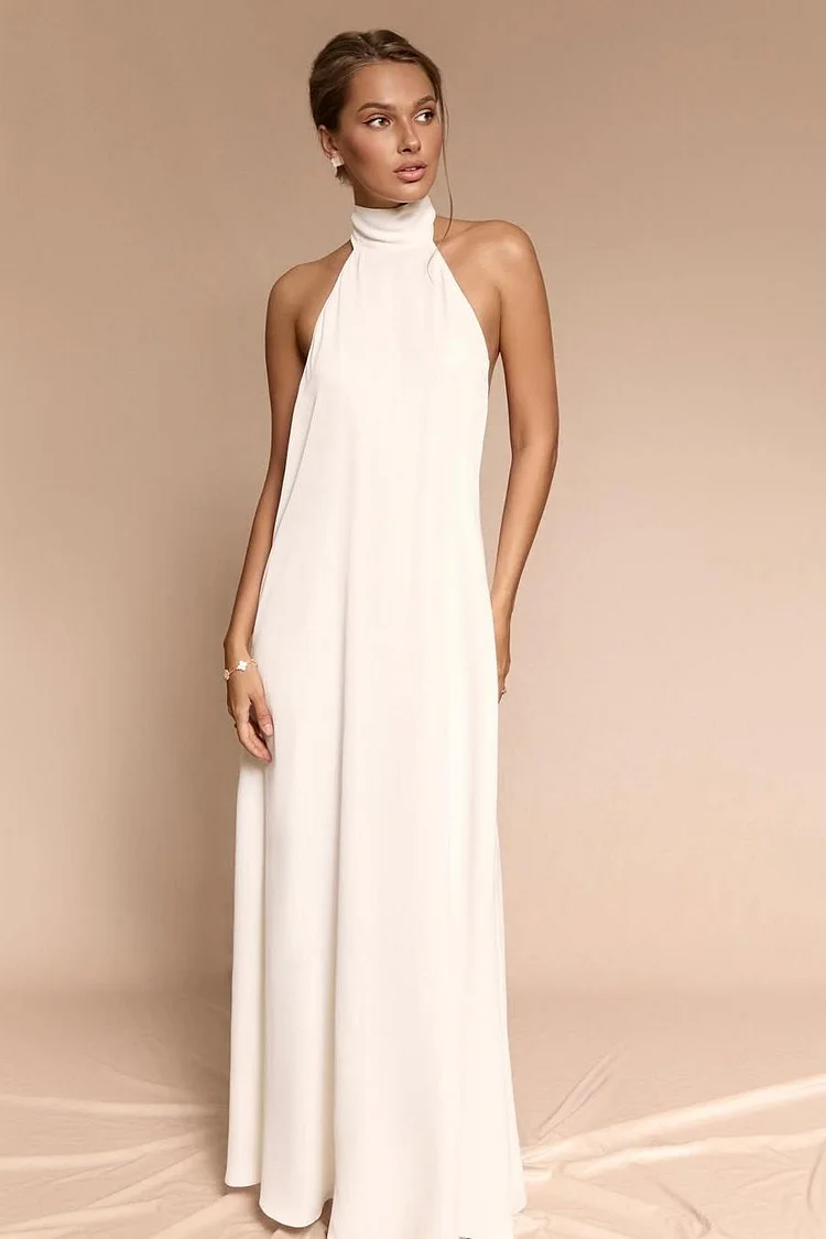 Stunning Halter Backless Sleeveless Long Prom Dress With Pleated
