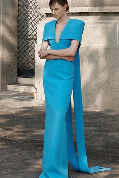 Specifical Deep V-Neck Mermaid Prom Dress With Short Sleeves