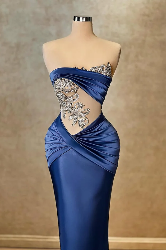 Sexy Sleeveless Strapless Beads Pleated Mermaid Prom Dress