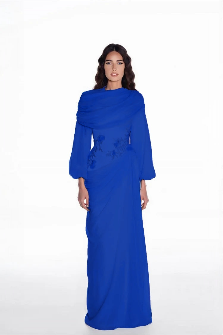 Elegant Long Sleeves Hing Neck Mermaid Evening Dress With Appliques