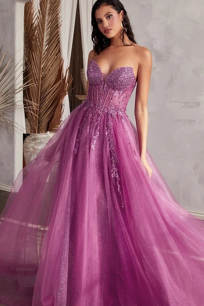 Baby Blue Sleeveless V-Neck Beadeds A-Line Prom Dress