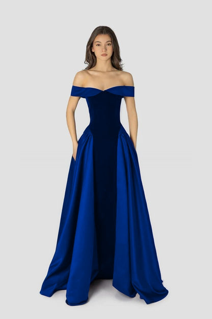 Dreamy Satin Sleeveless Off the Shoulder A-Line Long Evening Dress