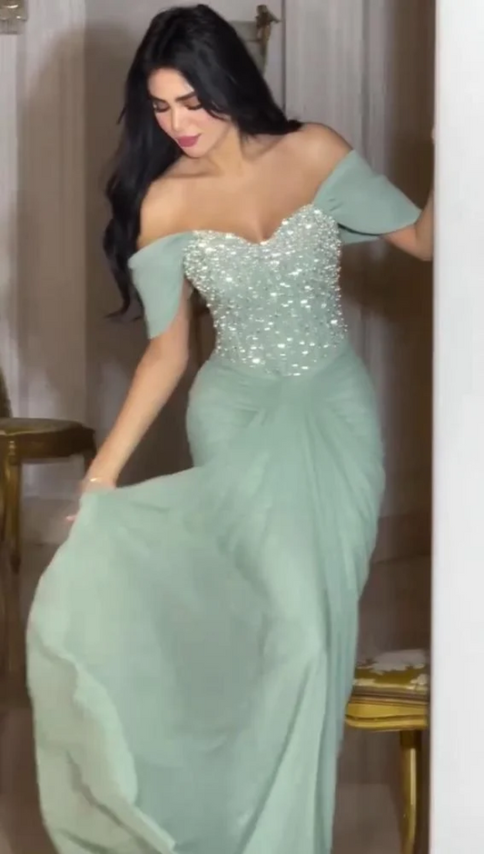 Sleeveless Off-Shoulders Mermaid Prom Dress With Sequins