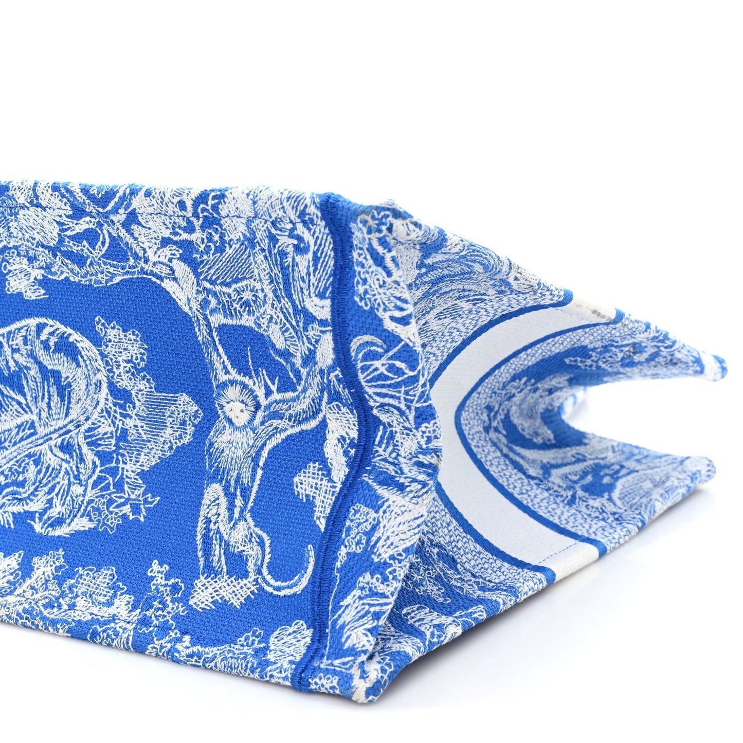 Canvas Embroidered Medium Dioriviera Toile De Jouy Book Tote Fluorescent Blue