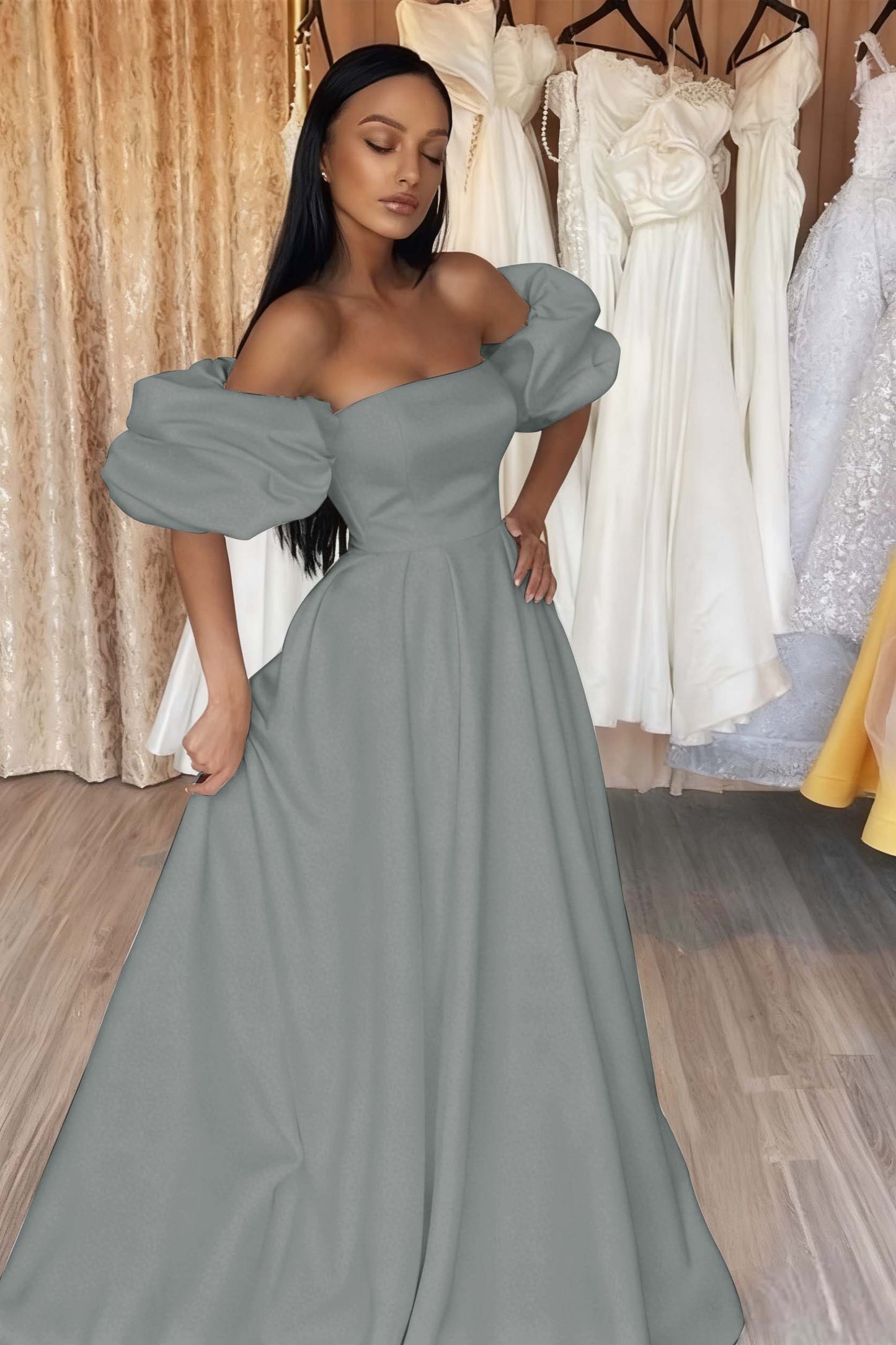 Black Off-The-Shoulder Prom Dress A Line