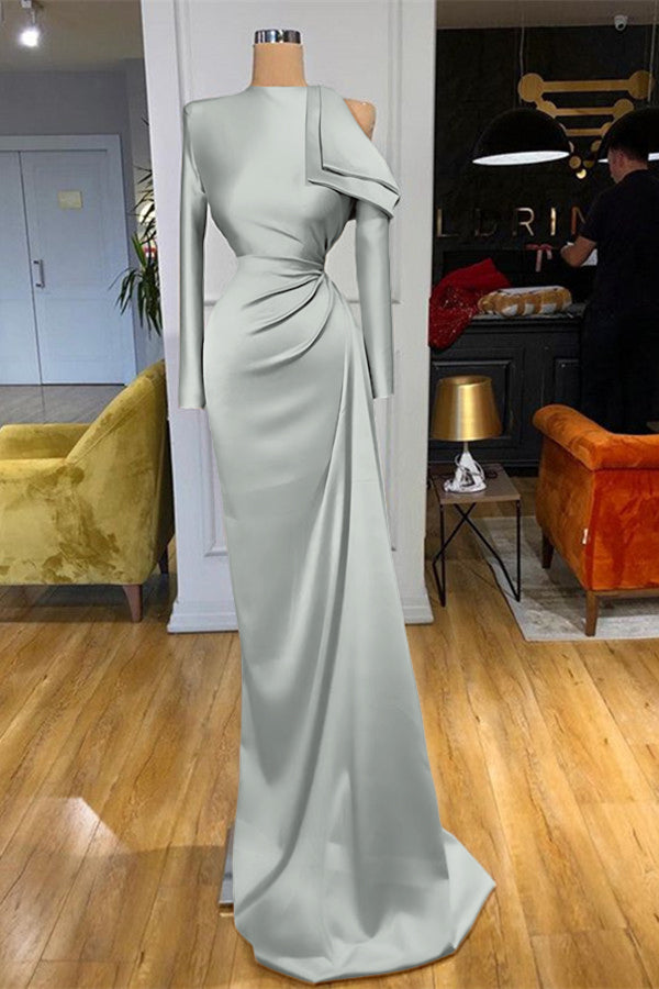 High Neck Champagne Prom Dress Mermaid Long Sleeves