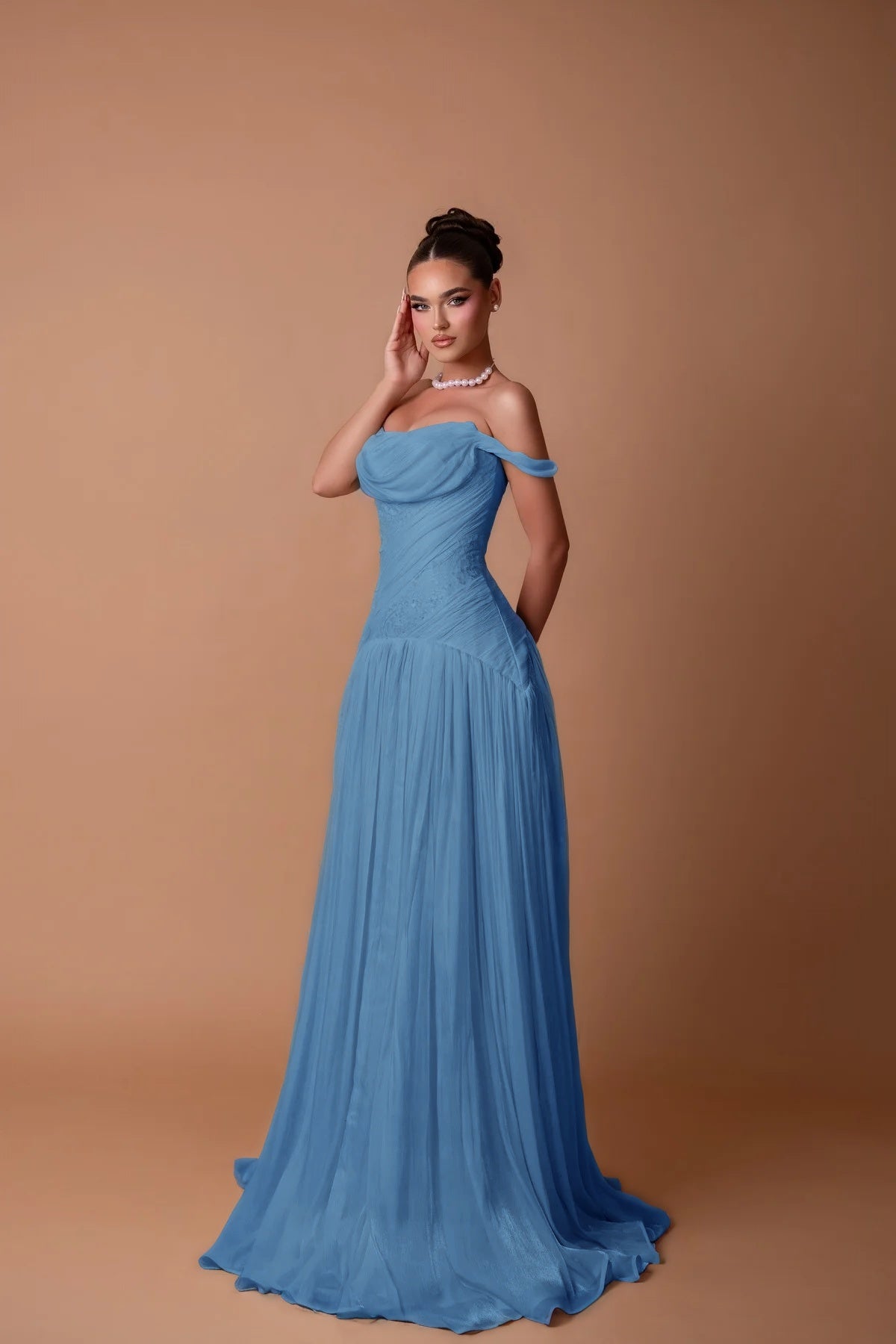 Charming White Off-the-Shoulder A-Line Evening Dress in Chiffon Pleated