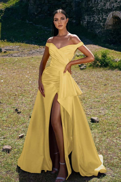 Off-The-Shoulder Mermaid Prom Dress Red With Slit