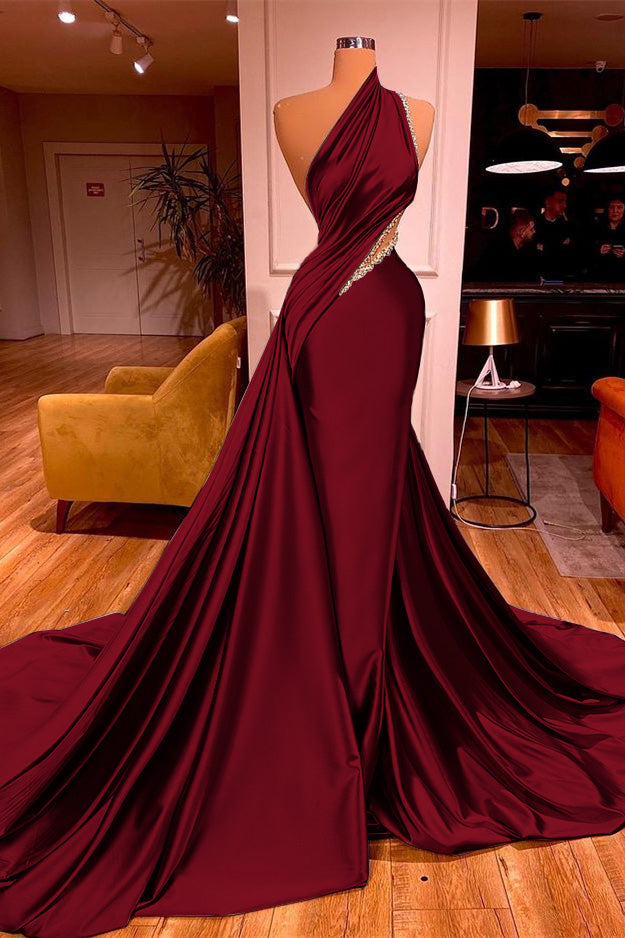 Long Beadings Mermaid Prom Dress One Shoulder With Ruffles