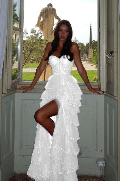 Chic Blue Tulle Sweetheart Beaded Sleeveless Cake Prom Dress with Split