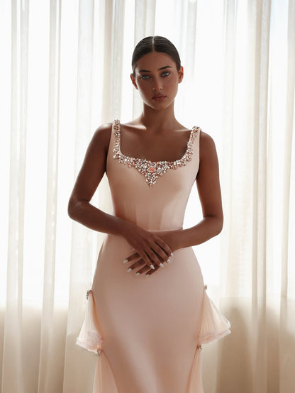 Sleeveless Square Beads Prom Dress With Tulle
