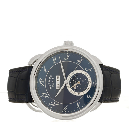 Stainless Steel Alligator 43mm Arceau Grande Lune Automatic Watch Bleu Abysse
