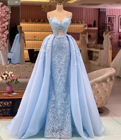 Beautiful Strapless Mermaid Long Embroidery Prom Dress With Detachable Tail