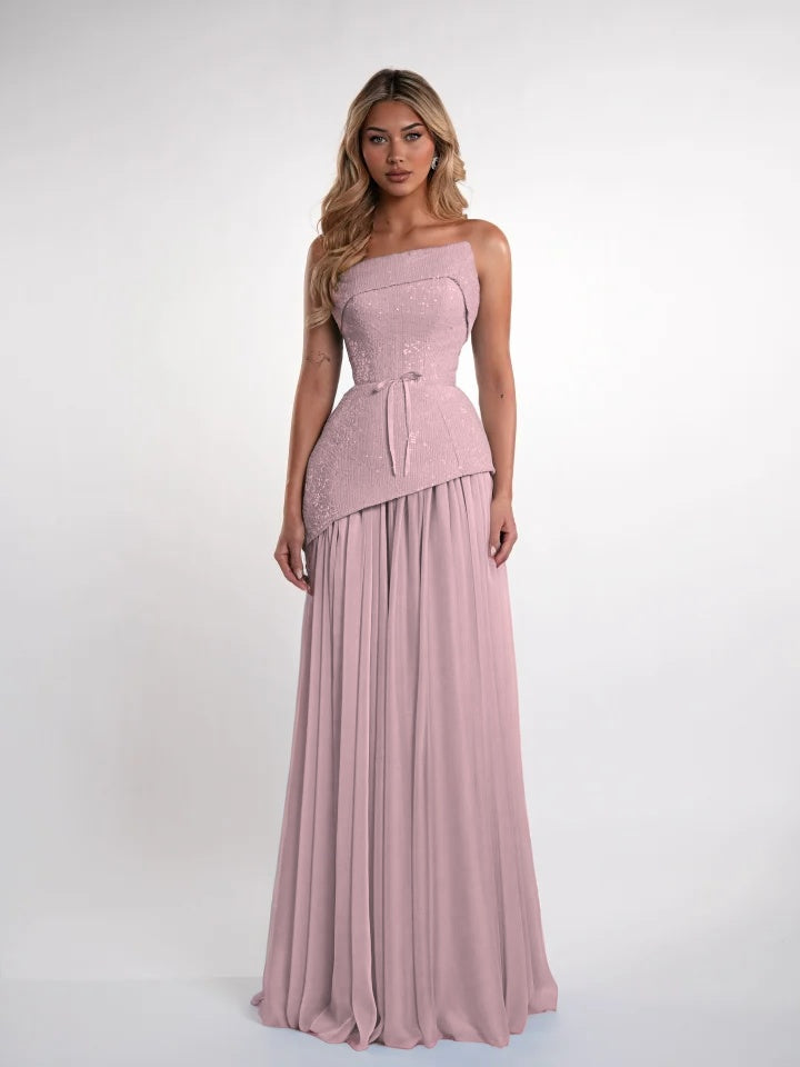 Charming Blue Straight Across Sleeveless Sequins Pleated Evening Dress