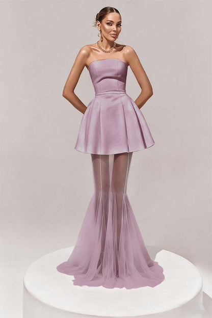 Stunning Black Sleeveless Strapless Prom Dress with Removable Hem