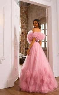 Romantic Pink Flower Off-the-shoulder Layered Couture Evening Dress