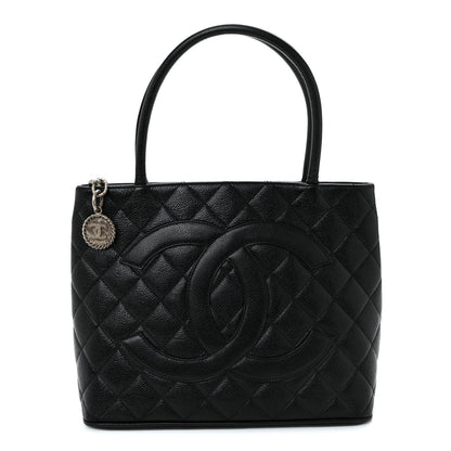 Caviar Quilted Medallion Tote Black