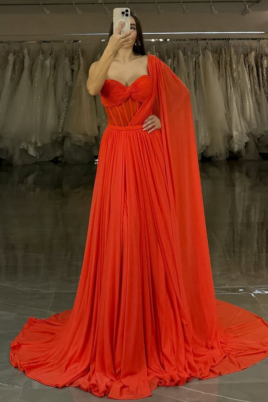 Red Sleeveless Strapless One-Shoulder Sweetheart A-Line Prom Dress