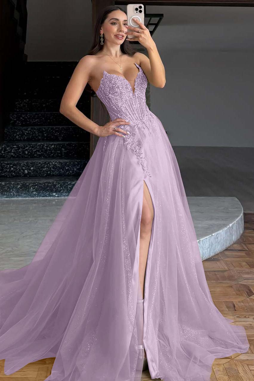 Sleeveless V-Neck A-Line Prom Dress With Embroidery