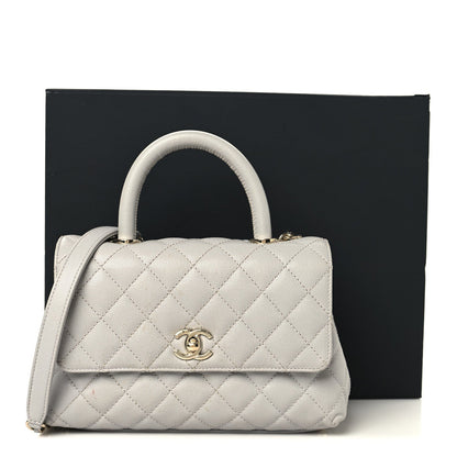 Caviar Quilted Mini Coco Handle Flap Light Grey