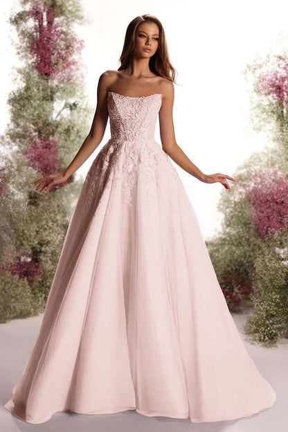 Beautiful Purple Tulle Sleeveless Strapless Applique A Line Prom Dress with Pleated