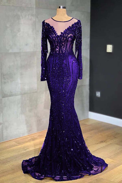 Black Mermaid Evening Dress Long Sleeves With Appliques