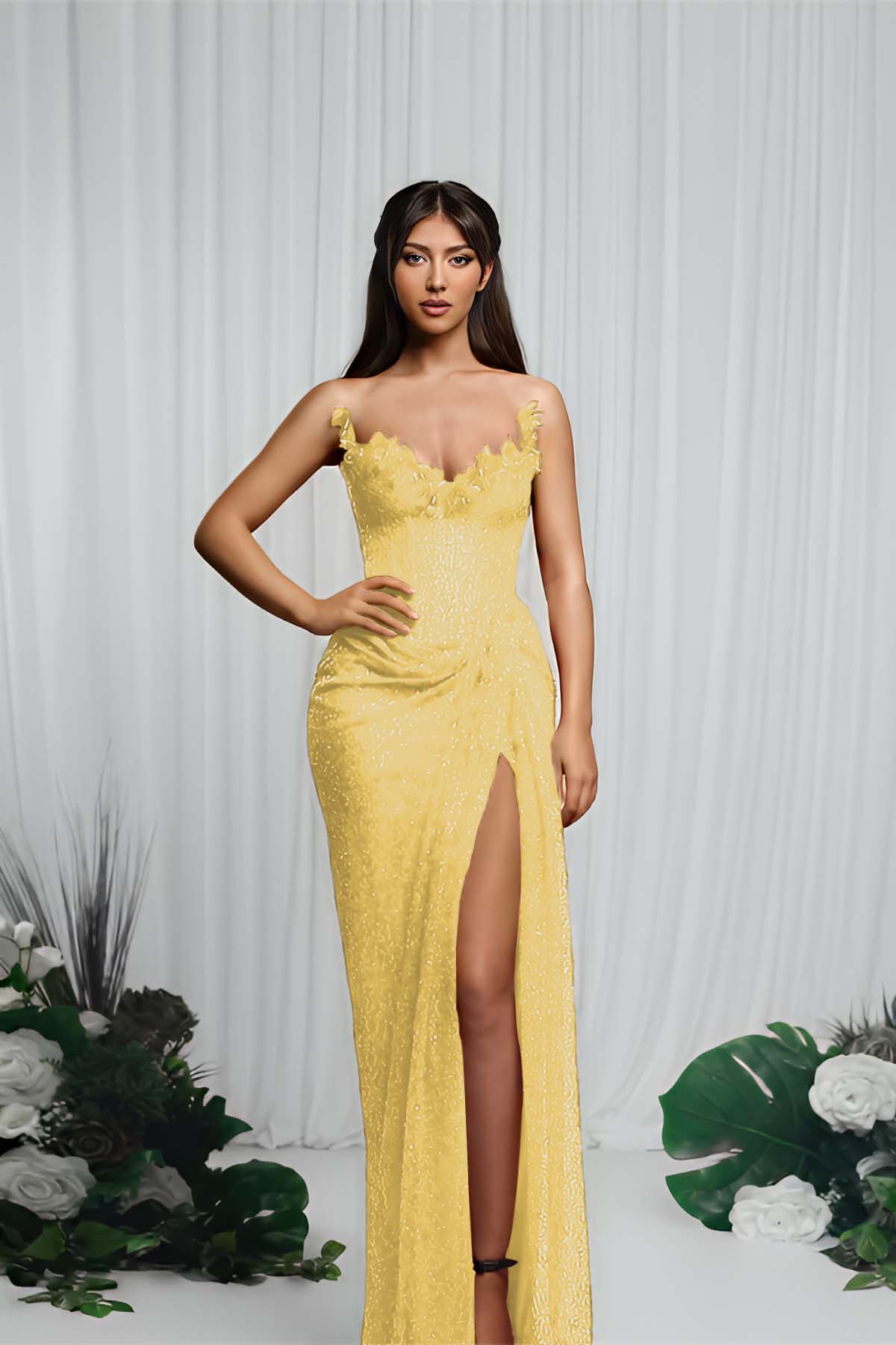 Red Sleeveless Strapless V-Neck Prom Dress With Sequins