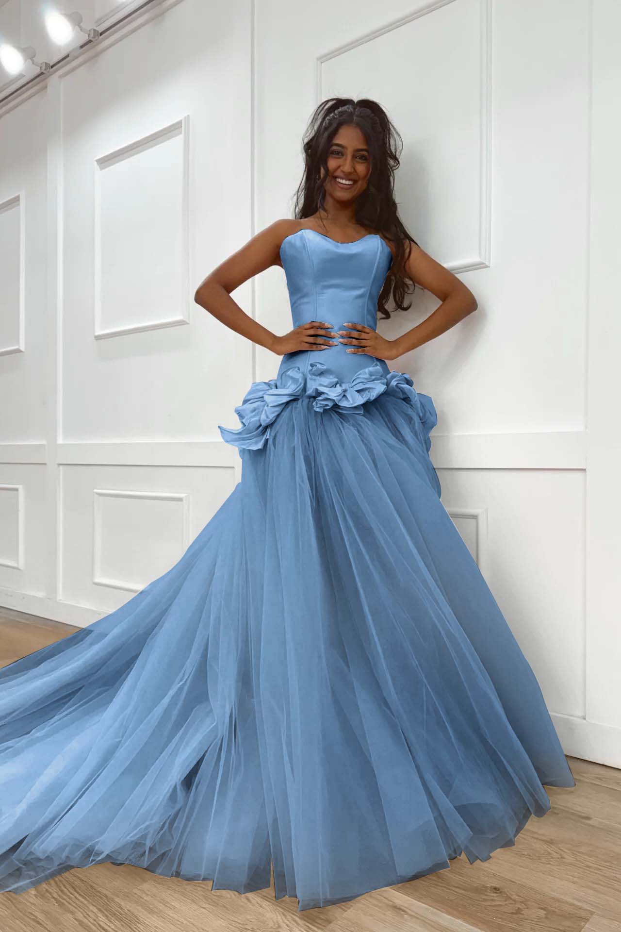 Pink Sweetheart Mermaid Evening Dress in Satin and Tulle with Bows