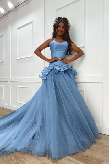 Pink Sweetheart Mermaid Evening Dress in Satin and Tulle with Bows