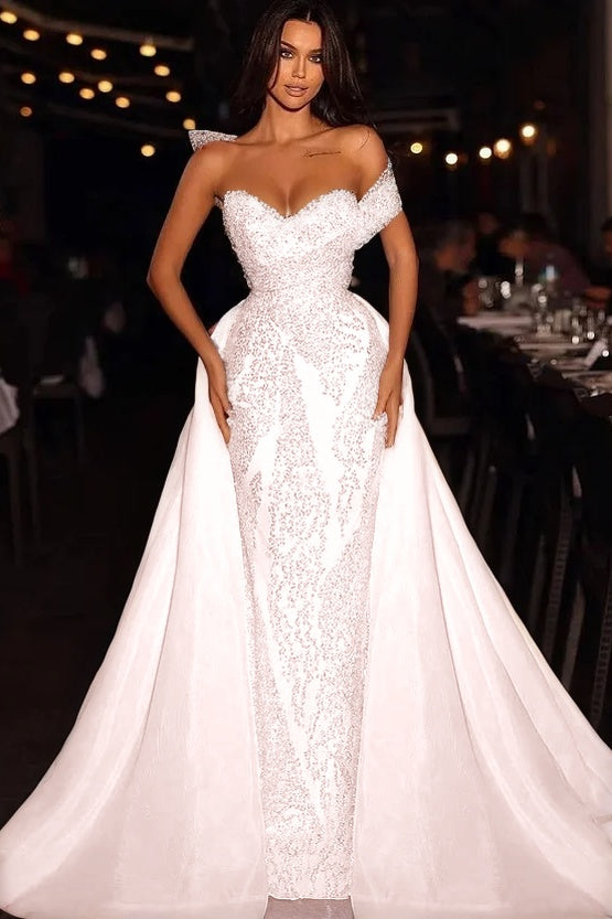 Baby Blue Embroidery Sleeveless Strapless One-Shoulder Mermaid Beads Prom Dress