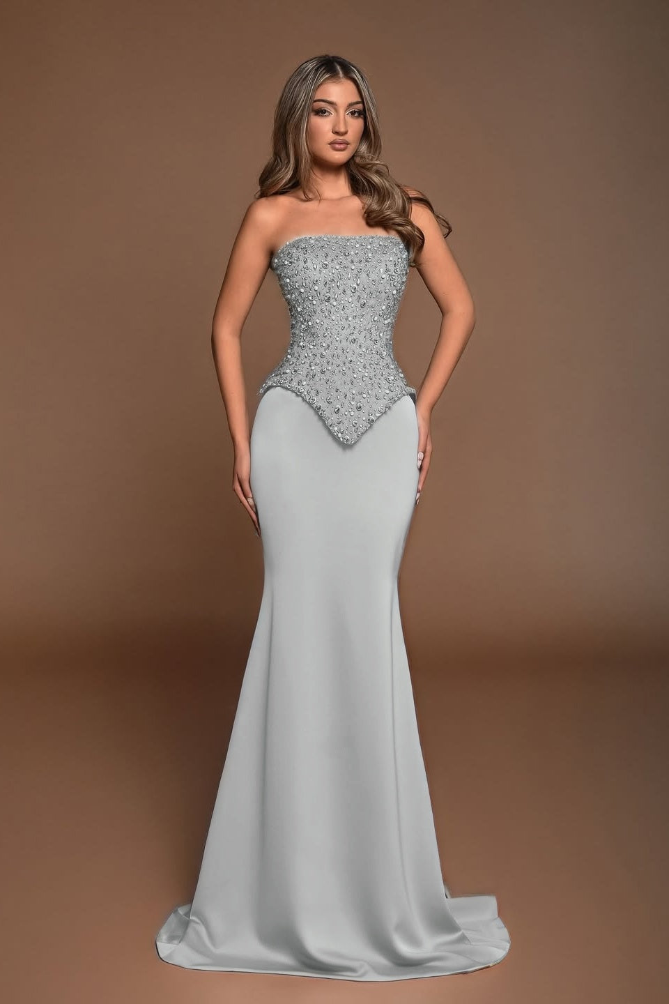 Sleeveless Square Strapless Mermaid Prom Dress With Beads