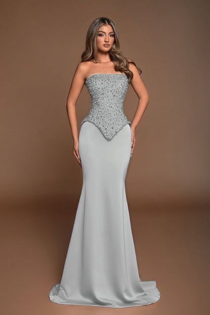 Sleeveless Square Strapless Mermaid Prom Dress With Beads