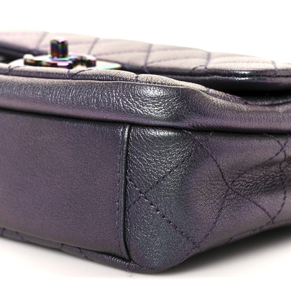 Iridescent Goatskin Quilted Small Double Carry Waist Chain Flap Purple