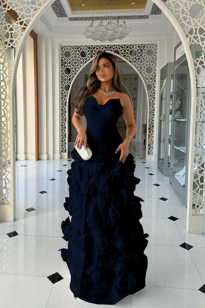 Daffodil Strapless Evening Dress Sleeveless Floor Length With Flower