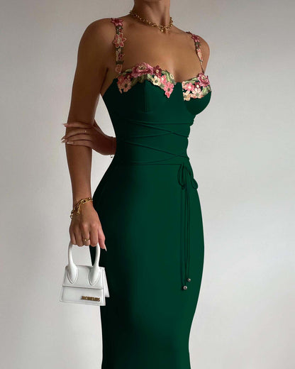 Elegant Customizable Pink Floral Sling Sheath Wrap Prom Dress