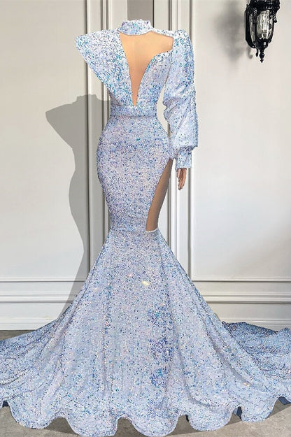 Long Sleeves High Neck Mermaid Prom Dress With Sequins