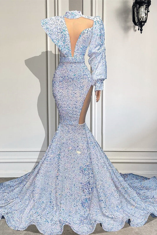 Long Sleeves High Neck Mermaid Prom Dress With Sequins