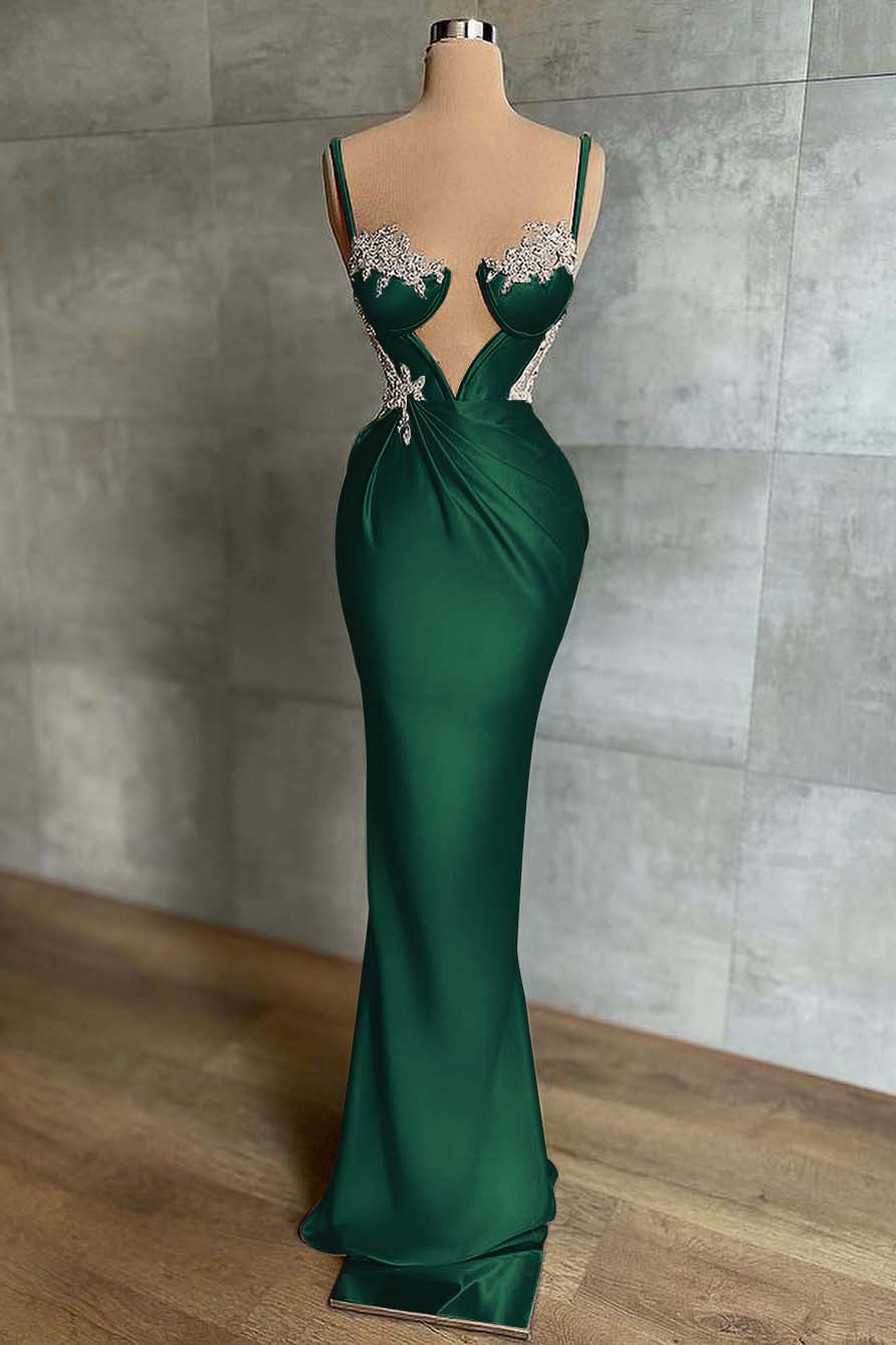 Pink Spaghetti-Strap Mermaid Prom Dress Sleeveless