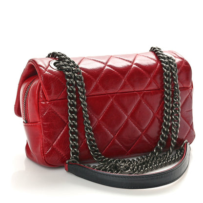Glazed Calfskin Quilted Small Duo Color Flap Red