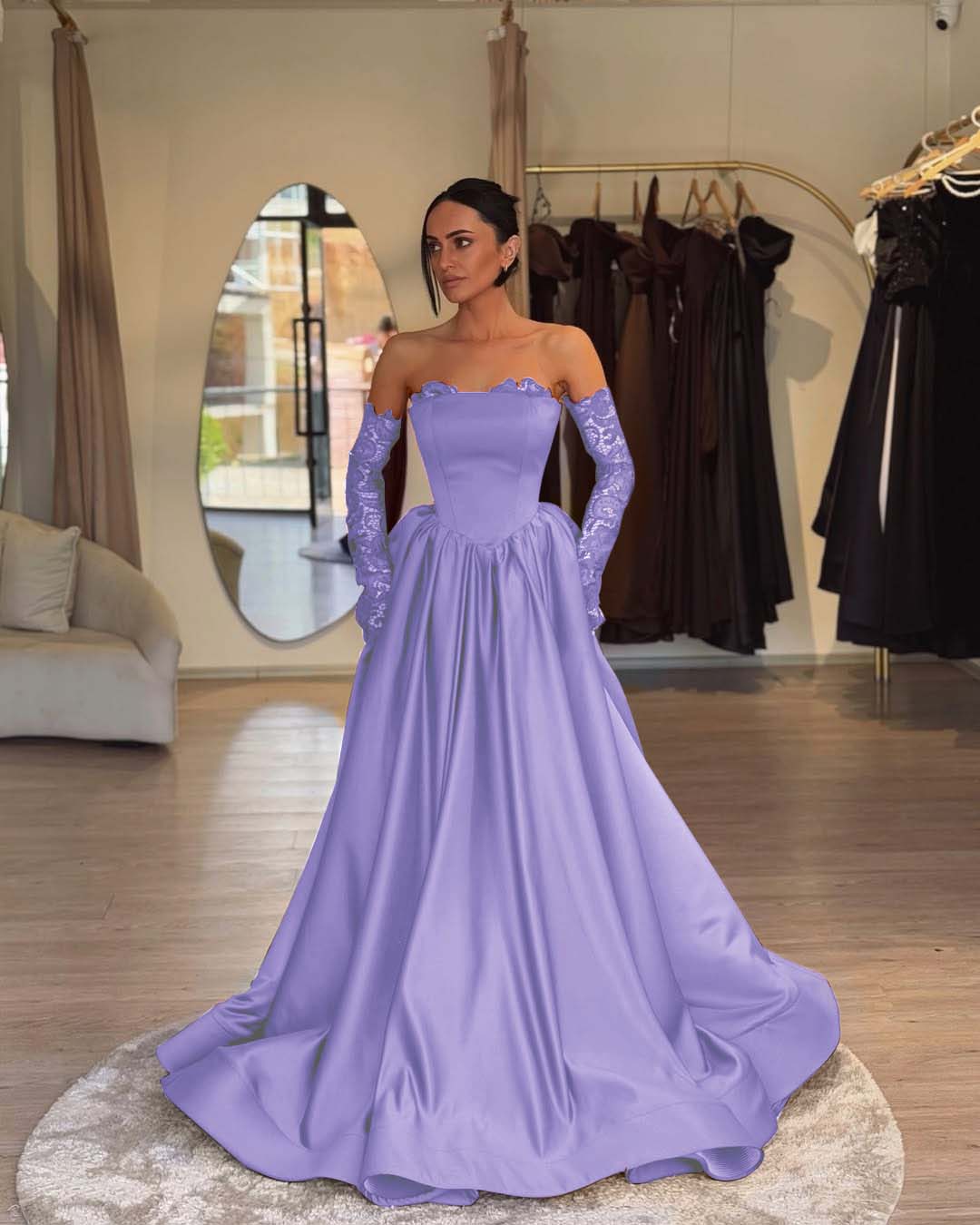 Elegant Sleeveless Strapless A Line Prom Dress With Lace Gloves