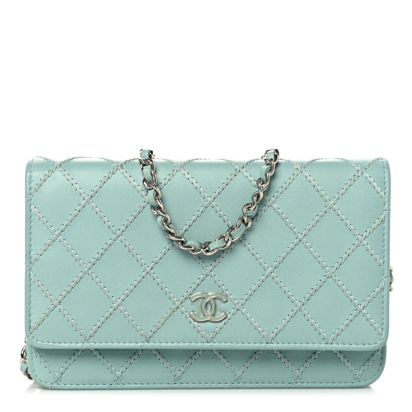 Calfskin Whipstitch Wallet On Chain WOC Green