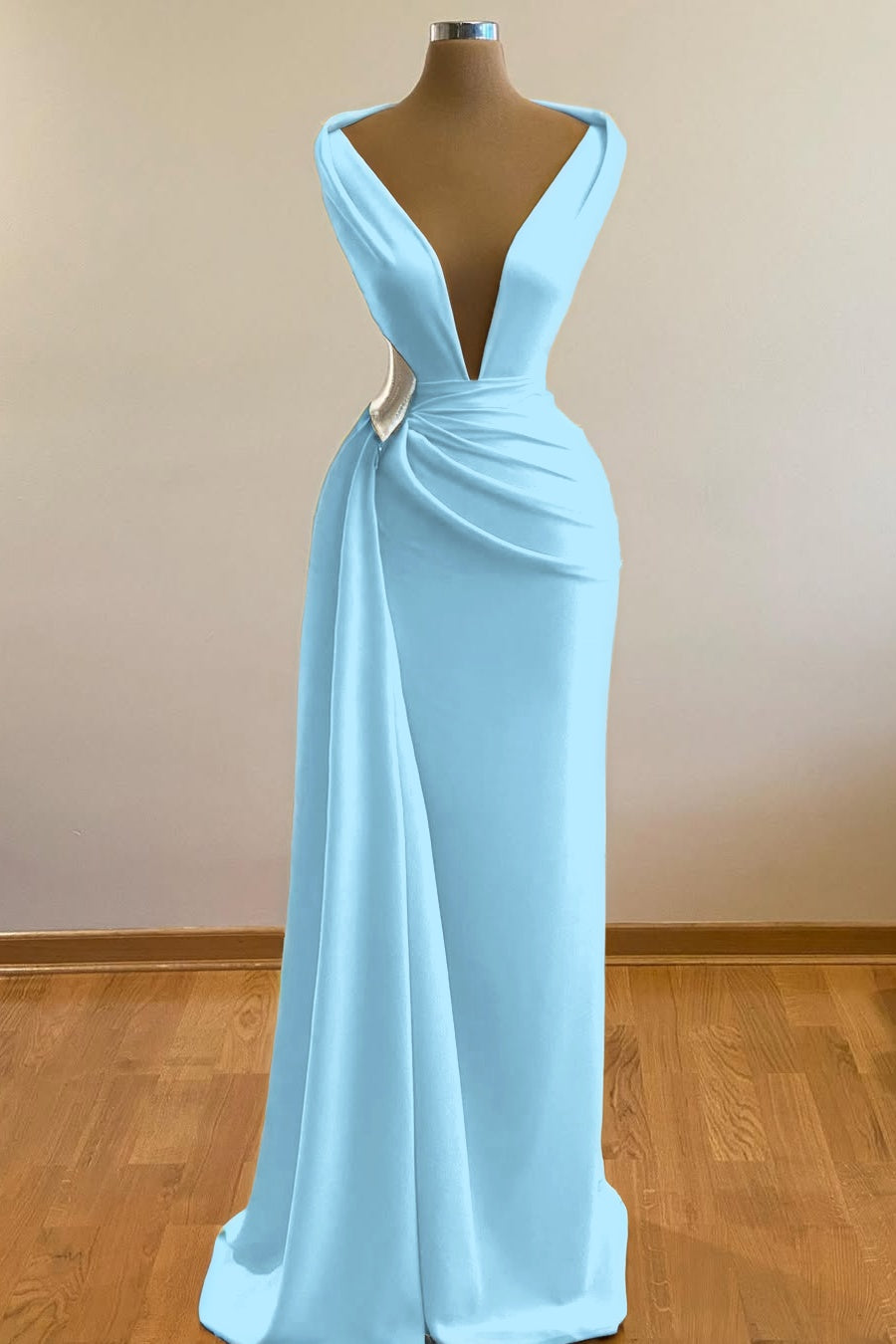 Simple Orange Sleeveless Deep V-Neck Mermaid Prom Dress
