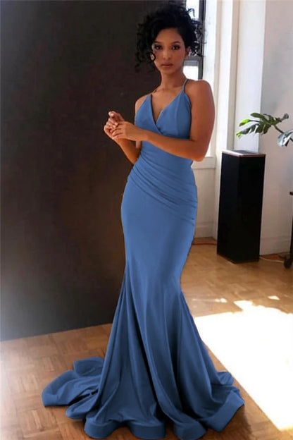 Spaghetti-Straps Mermaid Long Evening Gown