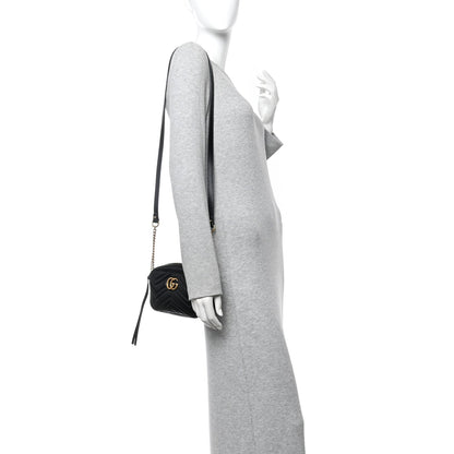 Calfskin Matelasse Mini GG Marmont Chain Shoulder Bag Black