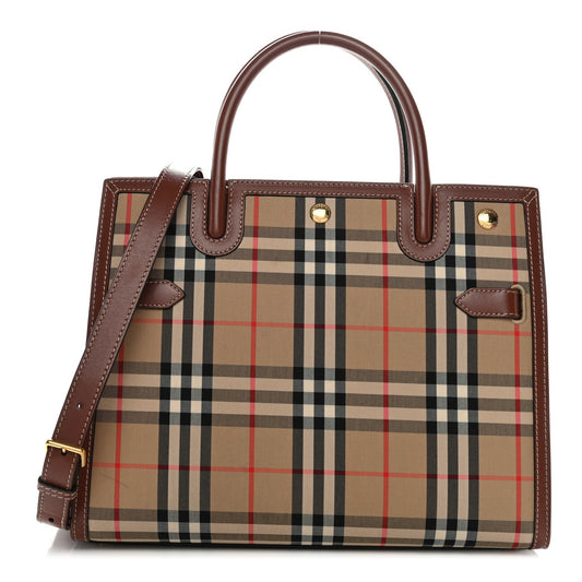 Calfskin Vintage Check Two Handle Title Bag Archive Beige
