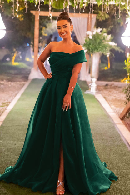 Dark Green One Shoulder Mermaid Front Split Evening Dress With Bowknot Strapless