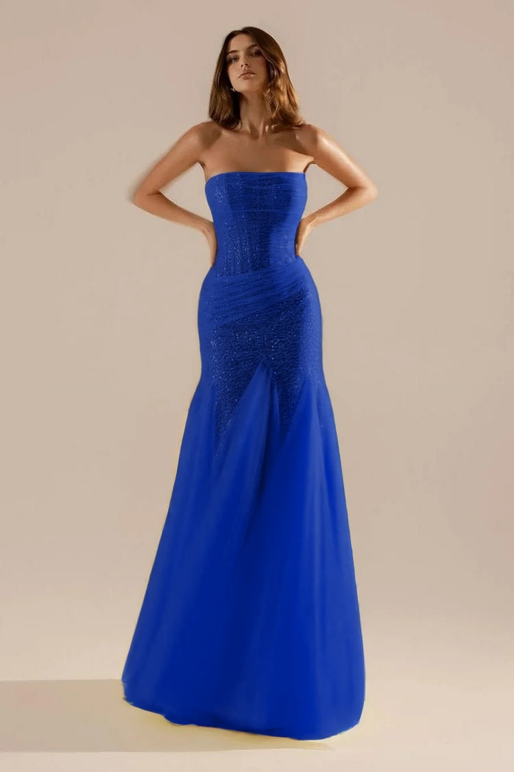 Sleeveless Strapless Square Prom Dress With Sequins