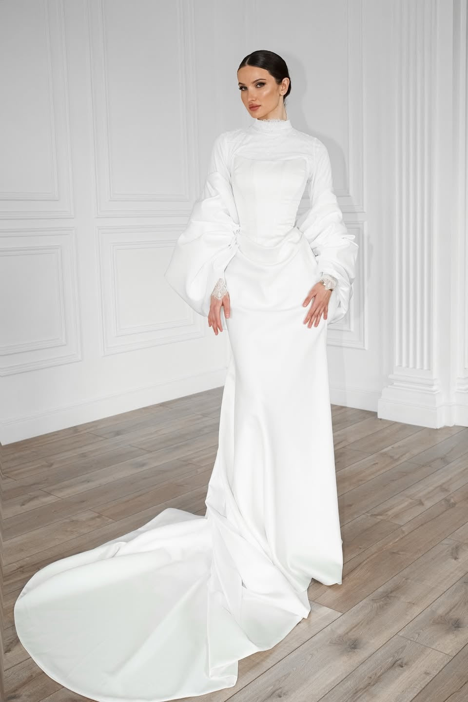 Elegant White Long Sleeves High Neck Mermaid Long Evening Dress