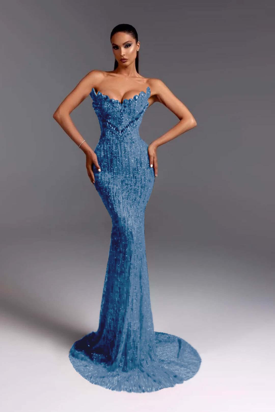 Sleeveless Strapless V-Neck Beads Mermaid Prom Dress